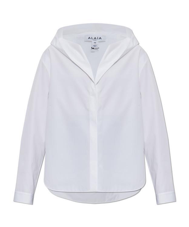 ALAÏA Hooded Cotton-poplin Blouse In White Product Image