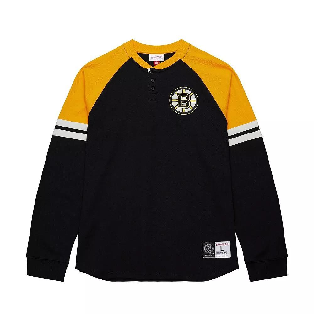 Men's Mitchell & Ness  Black Boston Bruins Thermal Henley Long Sleeve T-Shirt, Size: Small Product Image