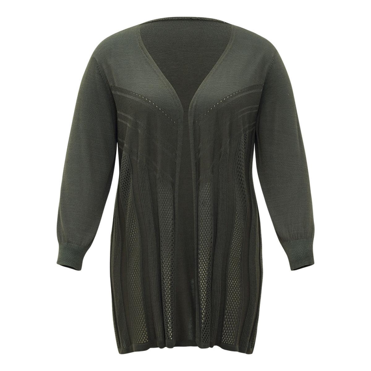 Plus Size Supersoft Essentials Solid Open Front Geo Eyelet Cardigan ArmyGreen Women Casual Loose Long Sleeve Everyday Cardigans BloomChic 18-20/2X Product Image