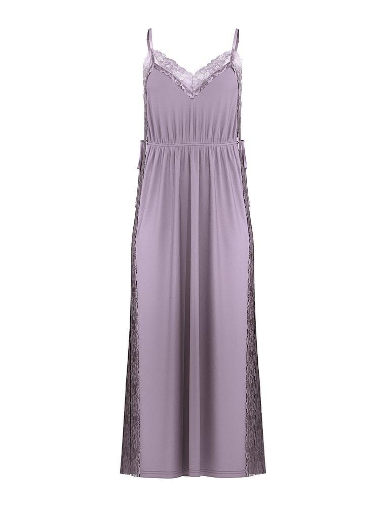 Ribbed Modal Lace-Trim Long Slip Dress Product Image