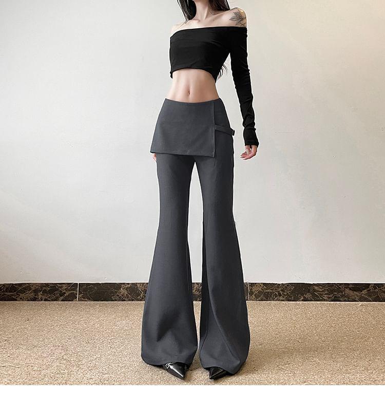 High Waist Plain Mock Two Piece Flared Suit Pants Product Image
