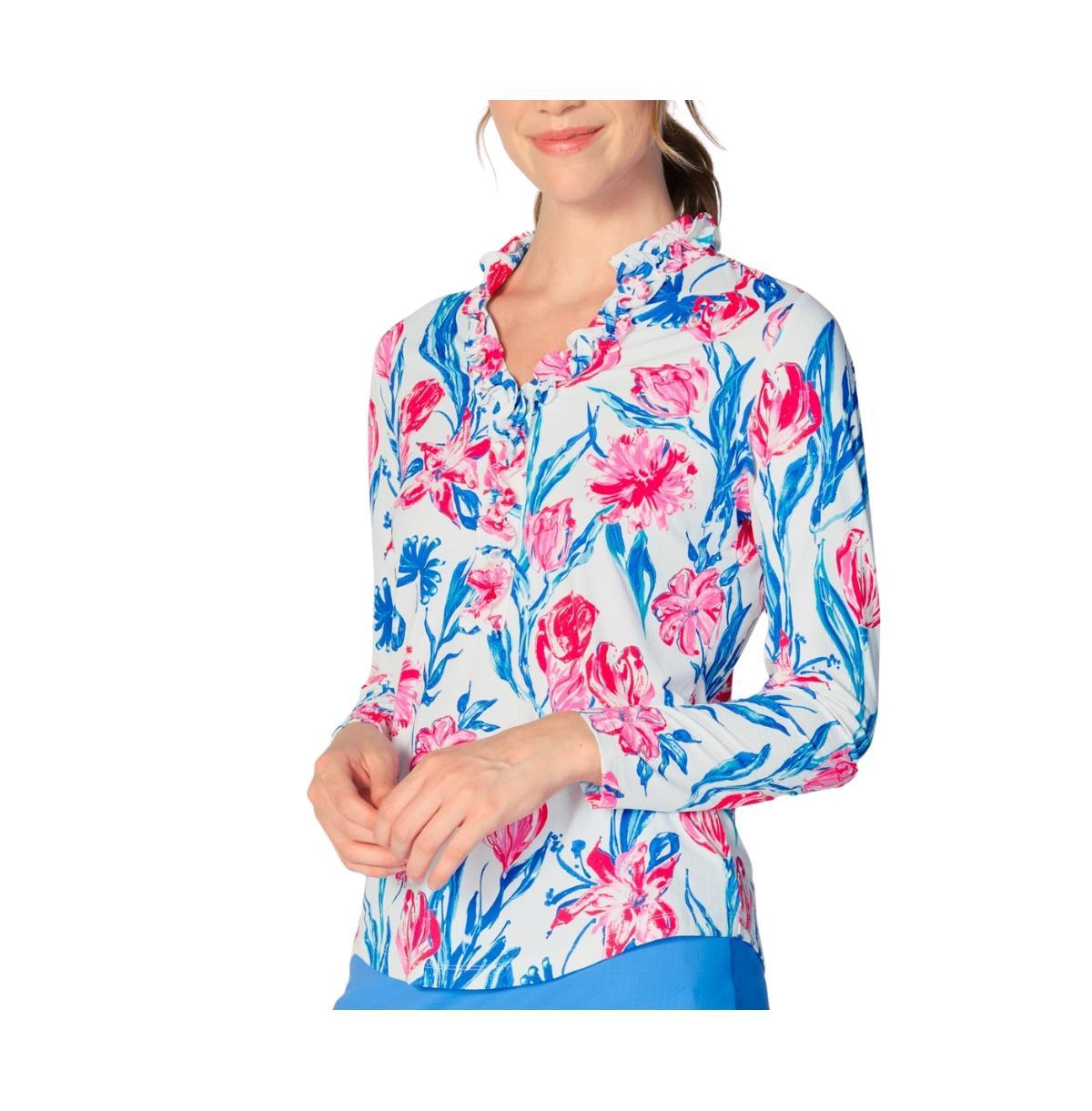 G Lifestyle Clothing Womens Long Sleeve Double Ruffle Top Tile Blue XLarge Product Image