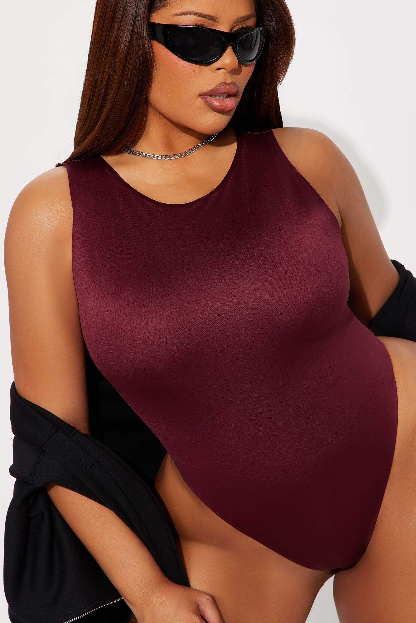 Contour Double Lined Scoop Neck Bodysuit - Wine Product Image