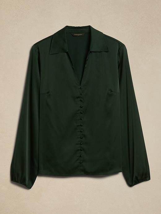 Satin Covered-Button Blouse Product Image