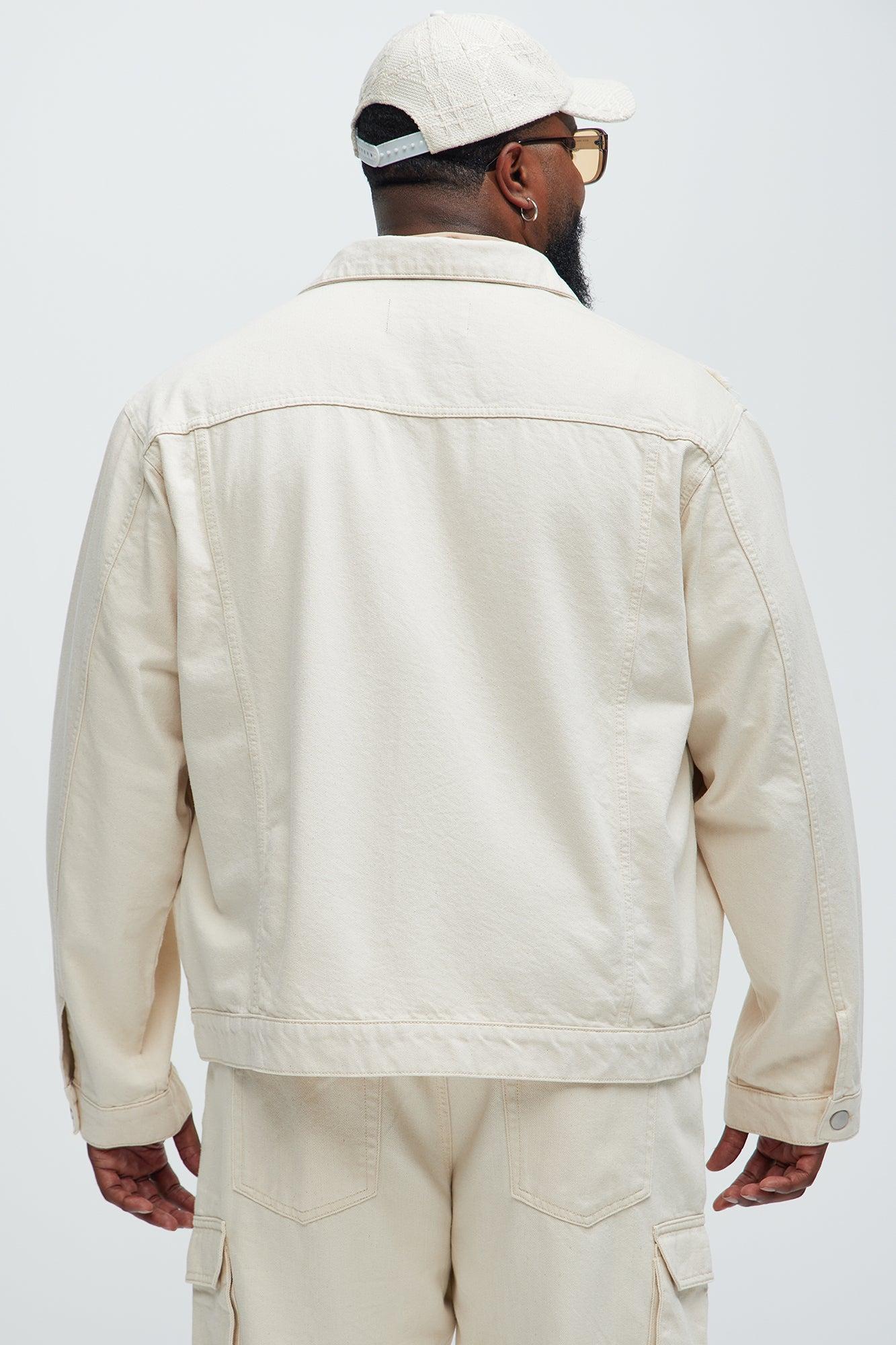Benson Distressed Trucker Jacket - Cream Product Image