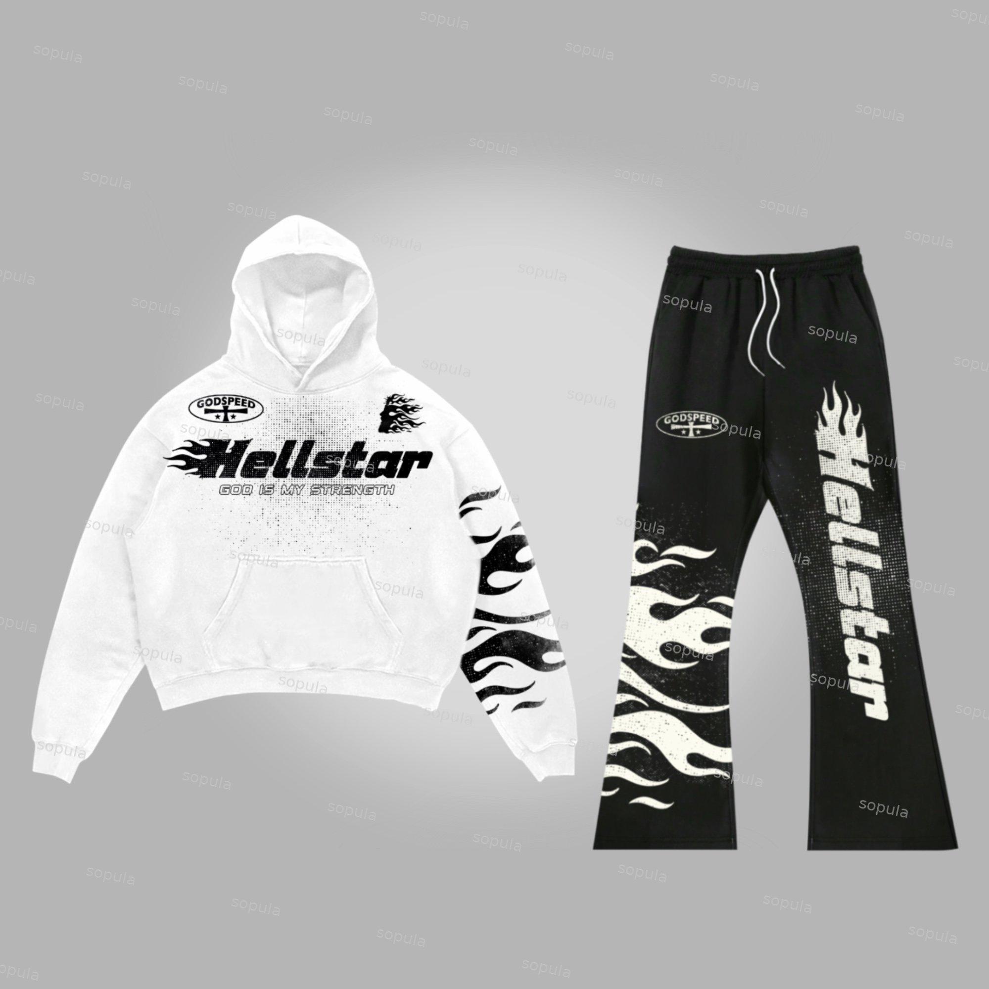 Sopula Men's Vintage Jesus Flame Graphic Hoodie & Flared Trousers Two Piece Set Product Image