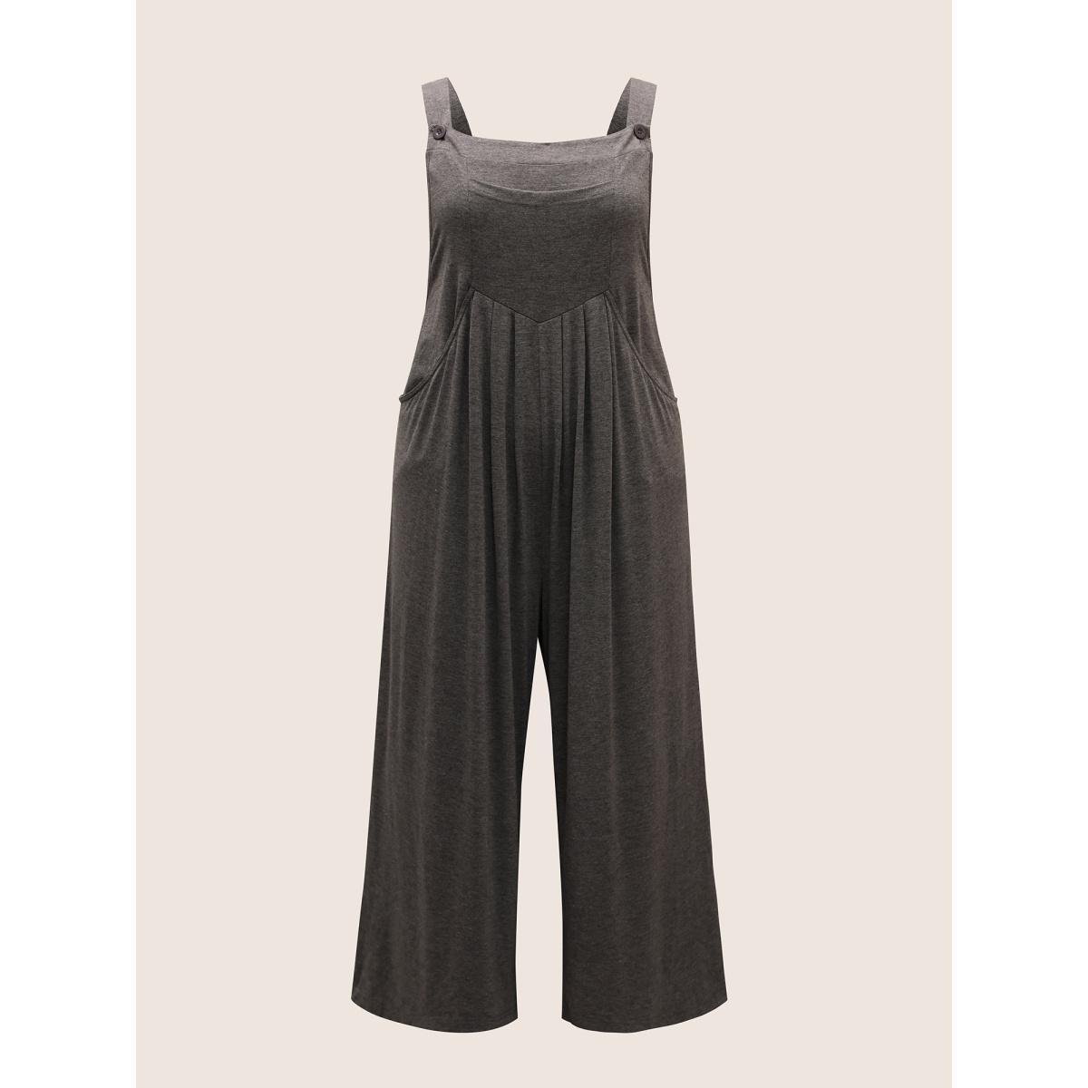 Plus Size DimGray Supersoft Essentials Solid Pleated Pocket Jumpsuit Women Casual Sleeveless Non Everyday Loose Jumpsuits BloomChic 28/5X Product Image