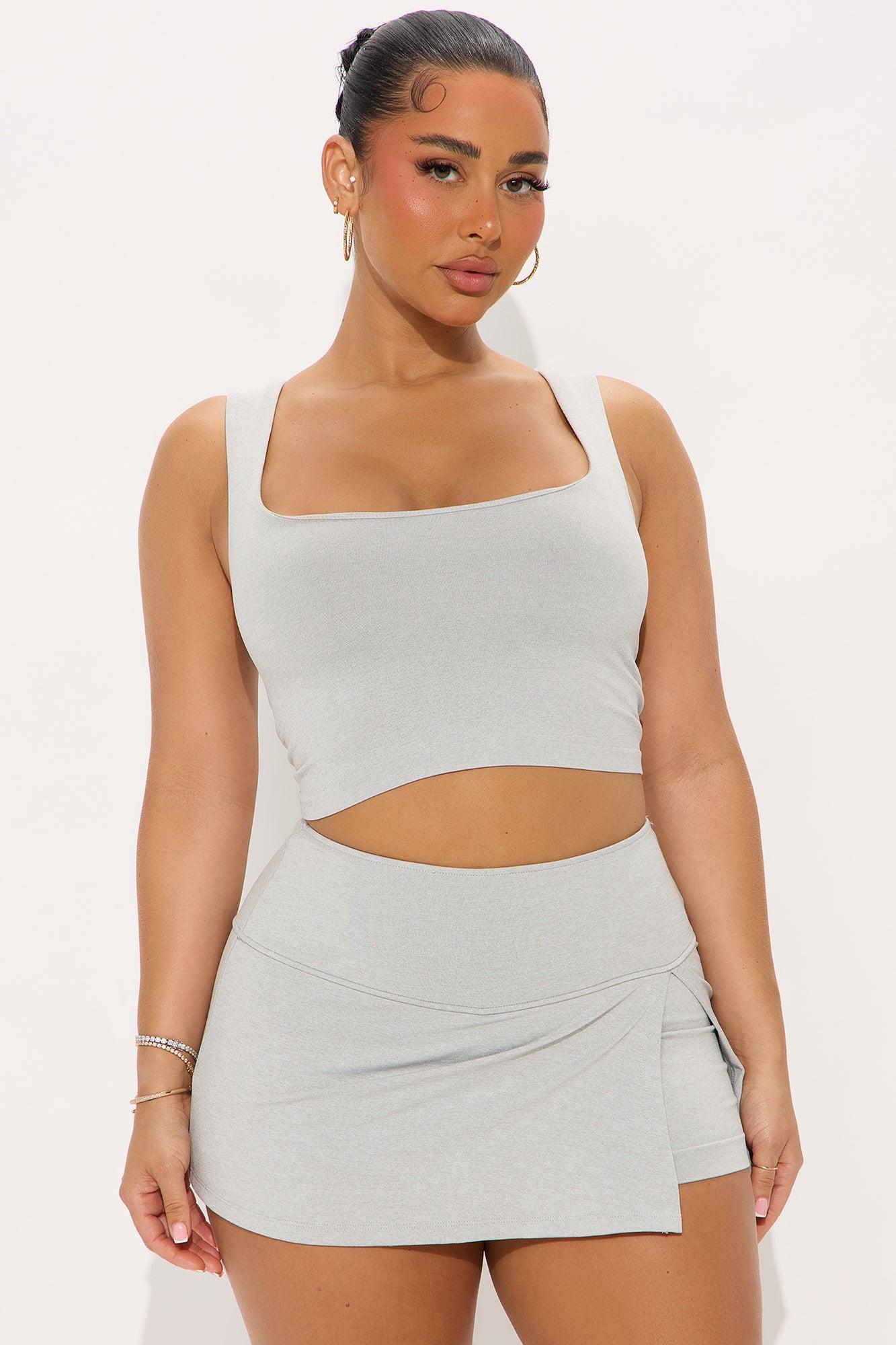 Sporty Babe Seamless Skirt Set - Grey Product Image