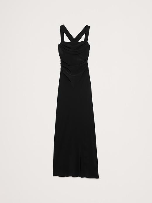 Matte Silk Cowl-Neck Backless Maxi Dress Product Image