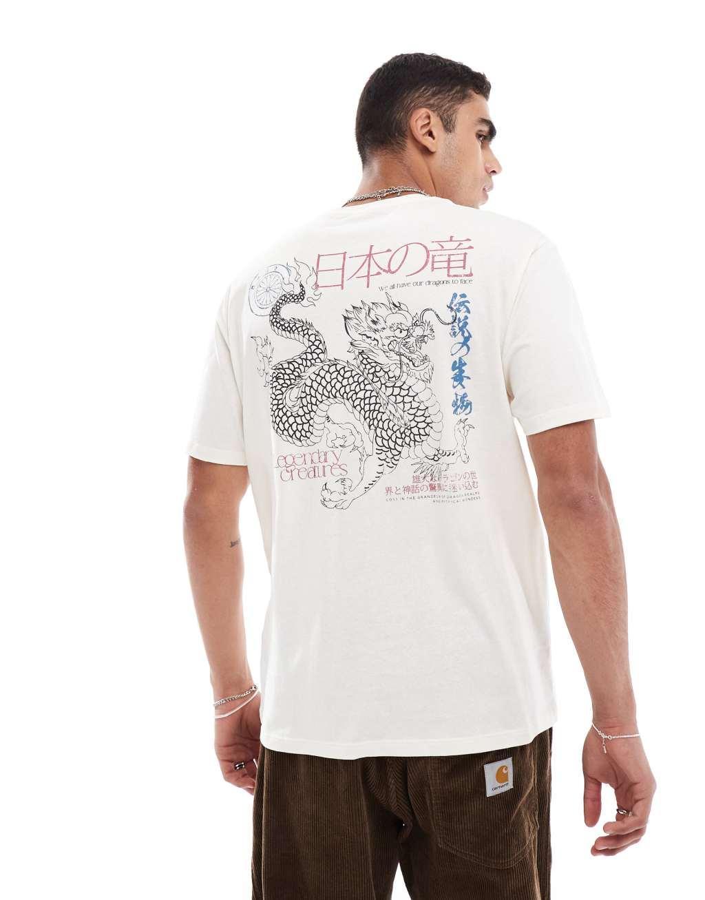 Jack & Jones oversized T-shirt with dragon print in off-white Product Image