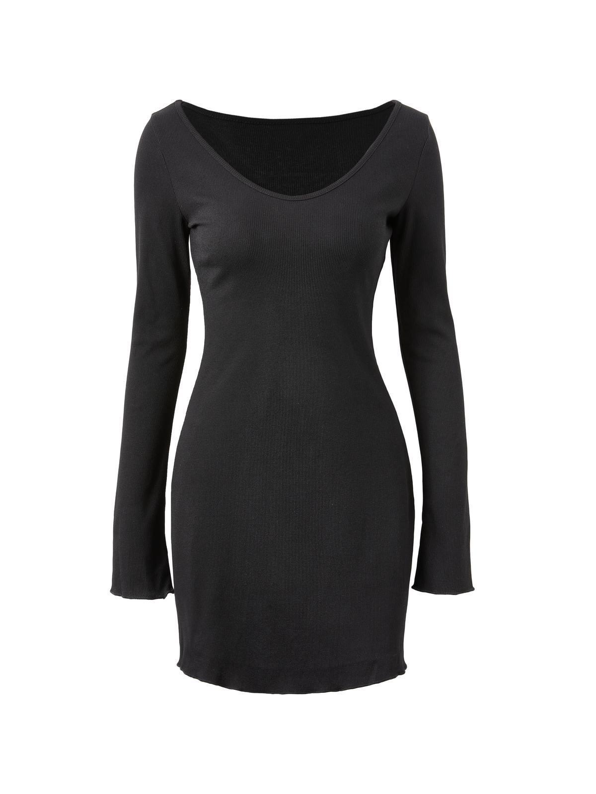 Simple Knitted Long Sleeve Mini Dress Product Image