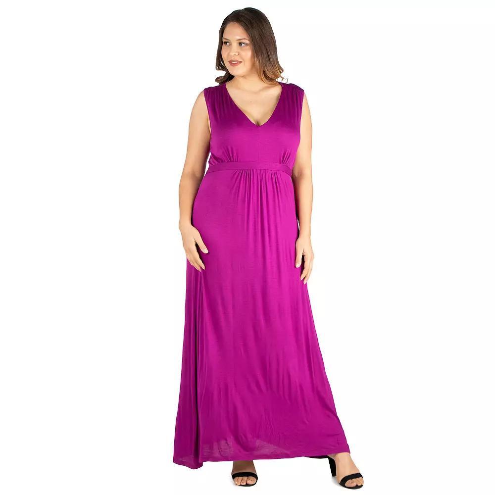 Plus Size 24seven Comfort Apparel Sleeveless Empire Waist Maxi Dress, Women's, Size: 1XL, Royal Product Image