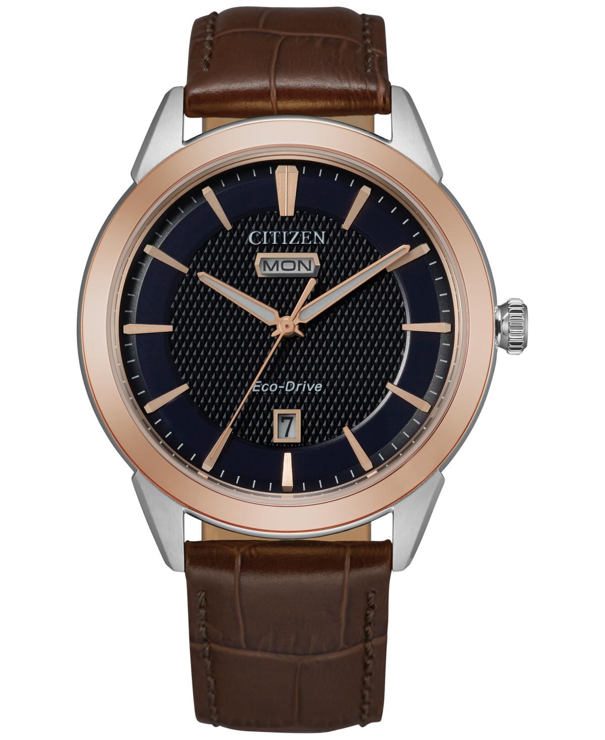 Citizen Eco-Drive Mens Day/Date Blue Dial Watch Brown Product Image