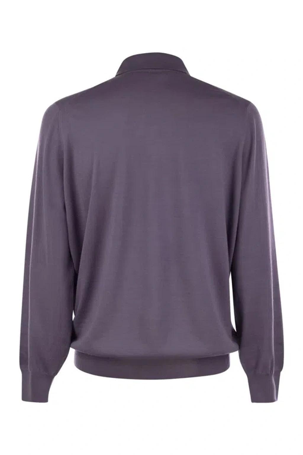 BRUNELLO CUCINELLI Polo Style Sweater In Iris+ciottolo Product Image