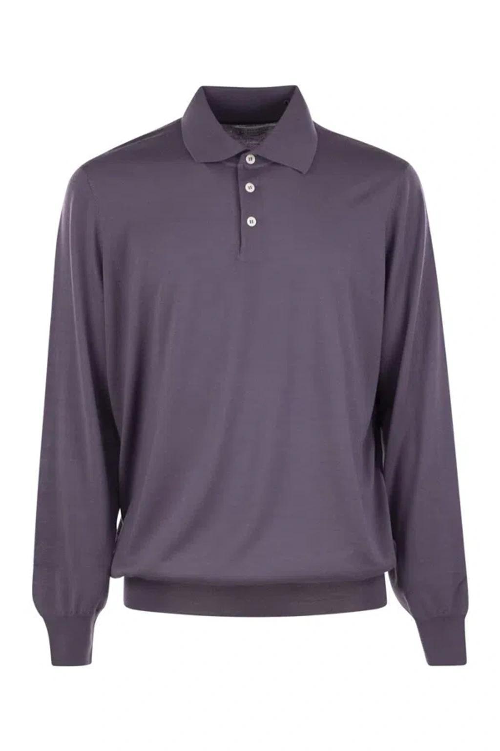 BRUNELLO CUCINELLI Polo Style Sweater In Iris+ciottolo Product Image