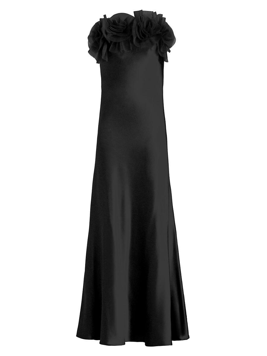 Womens Lisette Organza Rosette Satin Strapless A-Line Gown Product Image