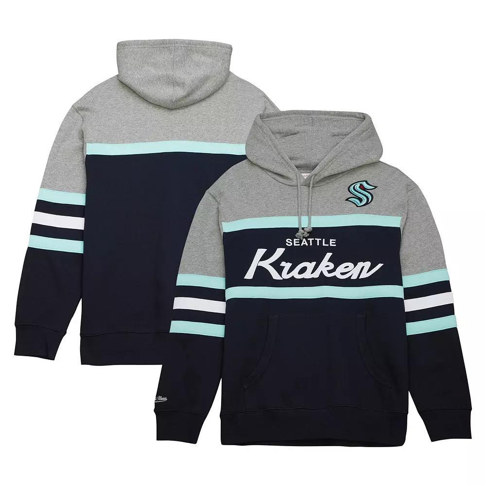 Men's Mitchell & Ness Deep Sea Blue/Gray Seattle Kraken Head Coach Pullover Hoodie, Size: Small, Krk Blue Product Image