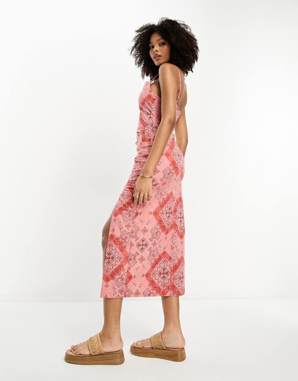 ASOS DESIGN cupped cowl midi sundress with ruching detail Product Image