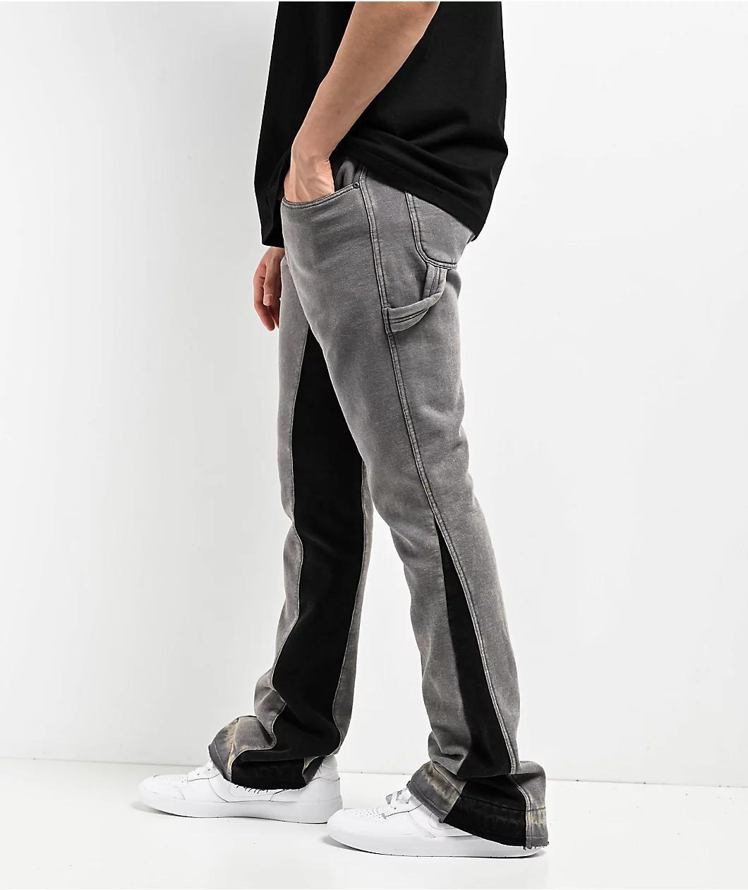 Ninth Hall Grey & Black Wash Stacked Flare Sweatpants Product Image