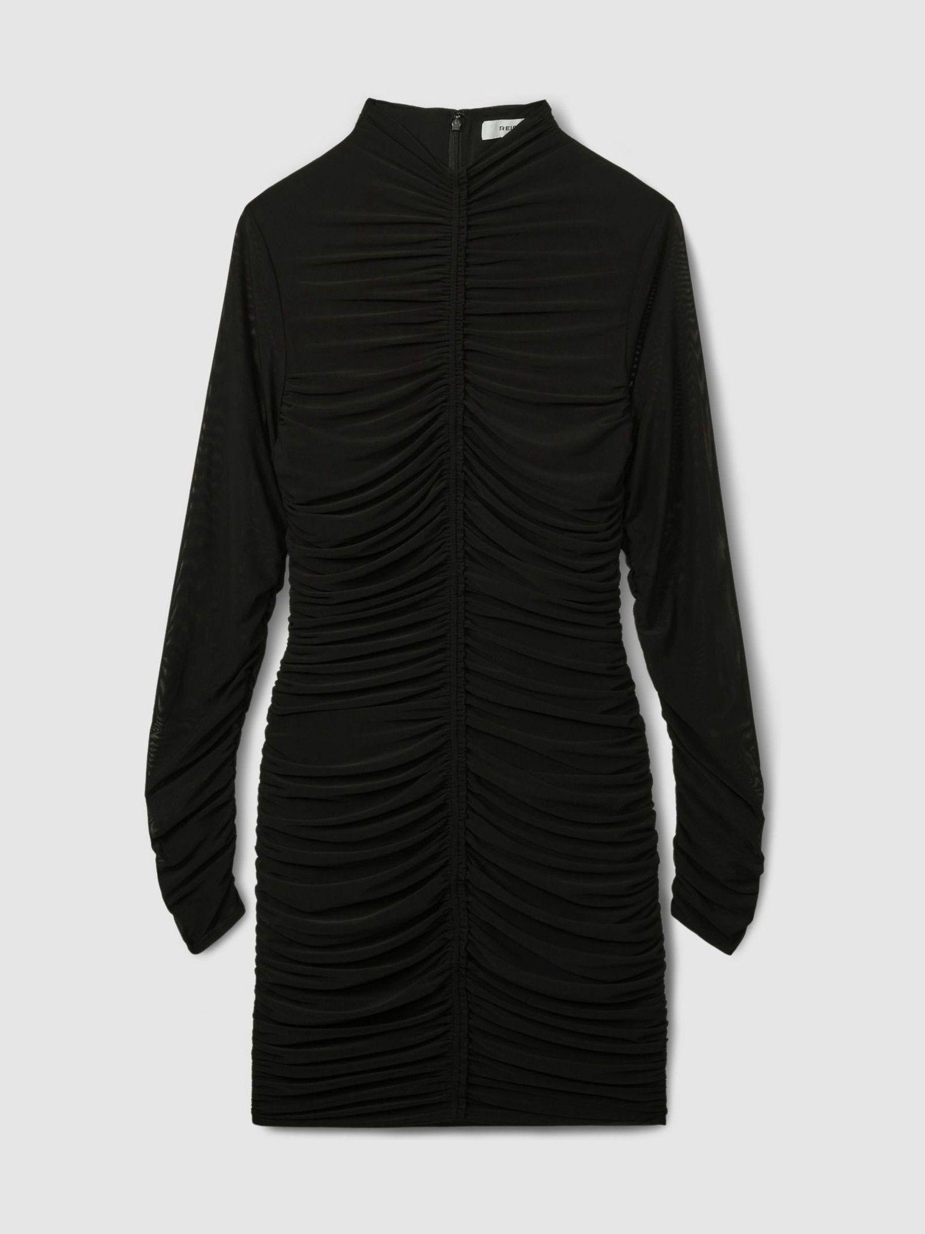 Ruched-Jersey Mini Dress in Black Product Image