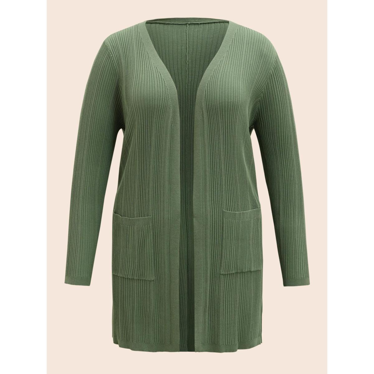 Plus Size Plain Textured Split Hem Patch Pocket Cardigan Greenbean Women Casual Loose Long Sleeve Everyday Cardigans BloomChic 22-24/3X Product Image