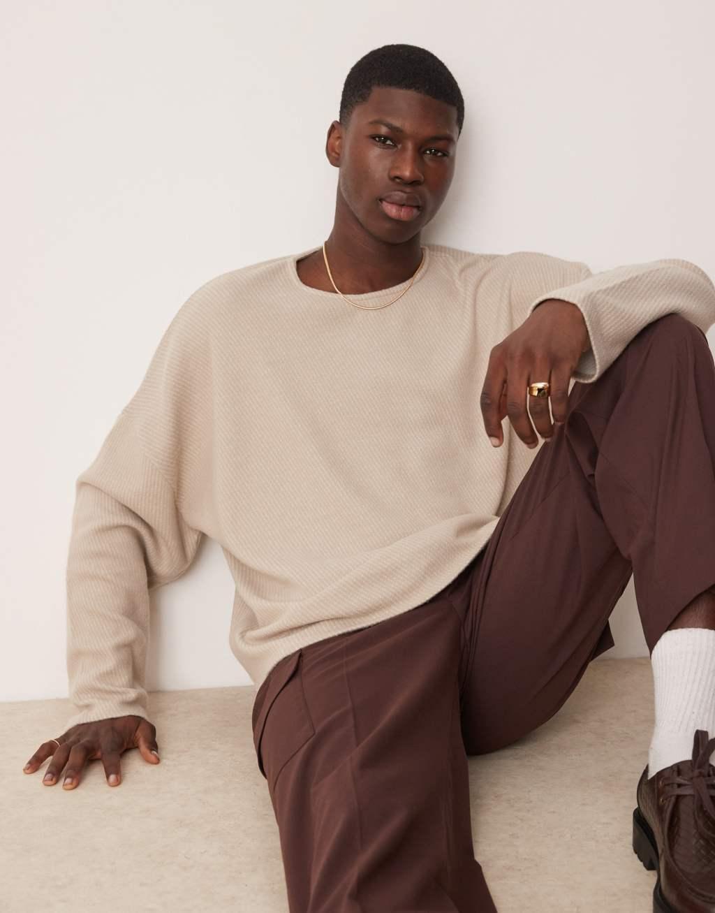ASOS DESIGN super oversized boxy sweatshirt in heather gray knit texture Product Image