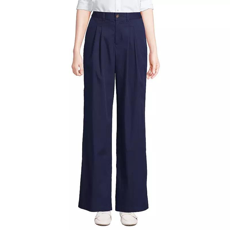 Women's Lands' End High Rise Crisp Poplin Chino Wide Leg Pants, Size: 12, Black Product Image