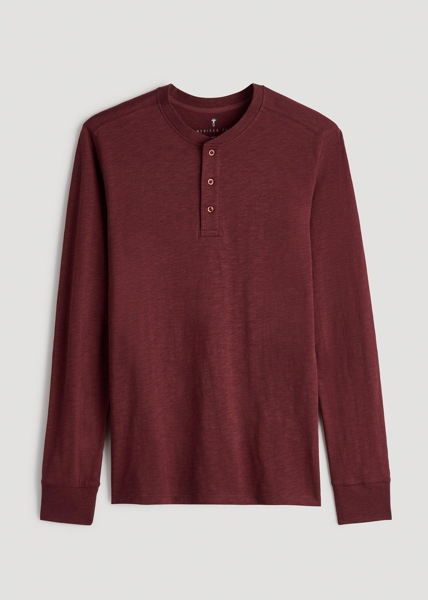 Men's Tall Three Button Long Sleeve Slub Henley in Red Ochre Product Image