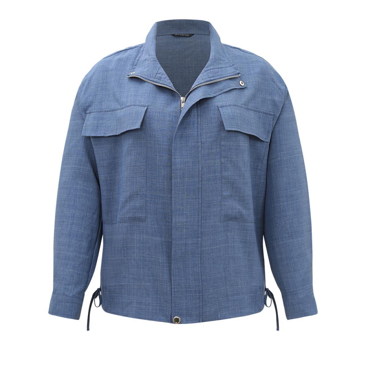 Plus Size Plain Flap Pocket Zipper Lapel Collar Coat Women Stone Casual Plain Ladies Dailywear Winter Coats BloomChic 14-16/1X Product Image