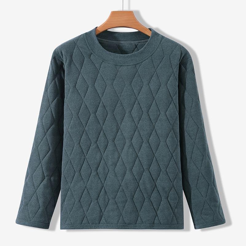 Crew Neck Plain Quilted Sweatshirt Product Image