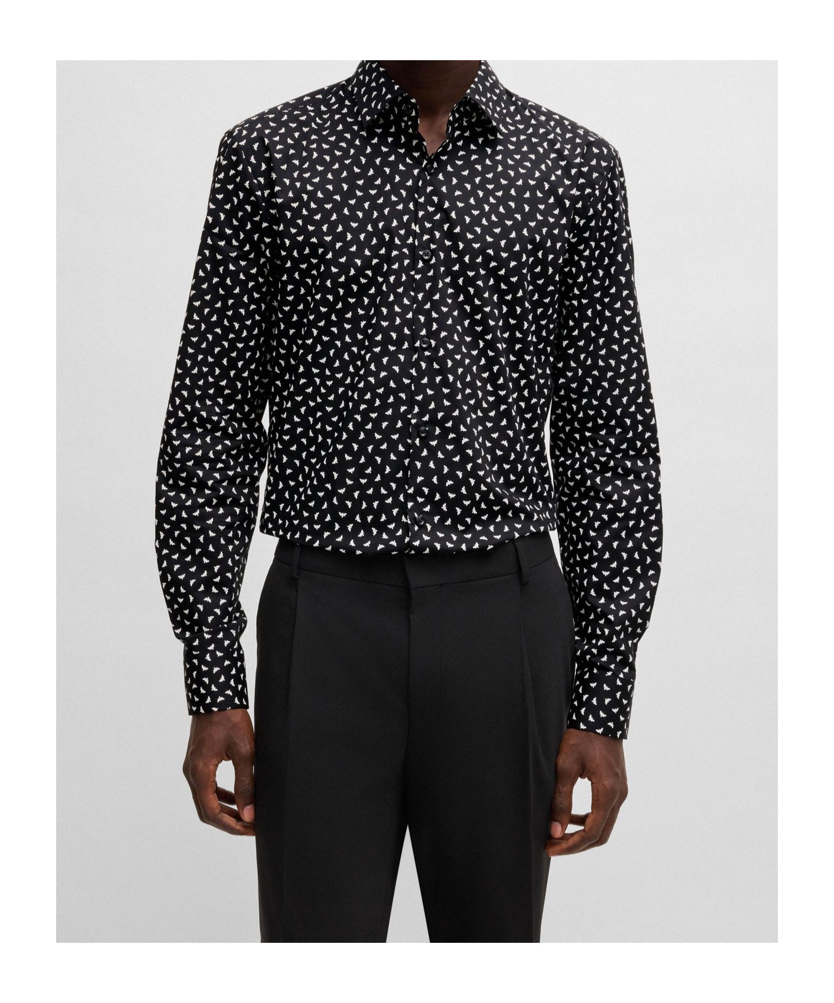 HUGO BOSS Regular-fit Shirt In Printed Stretch Cotton In Black Product Image
