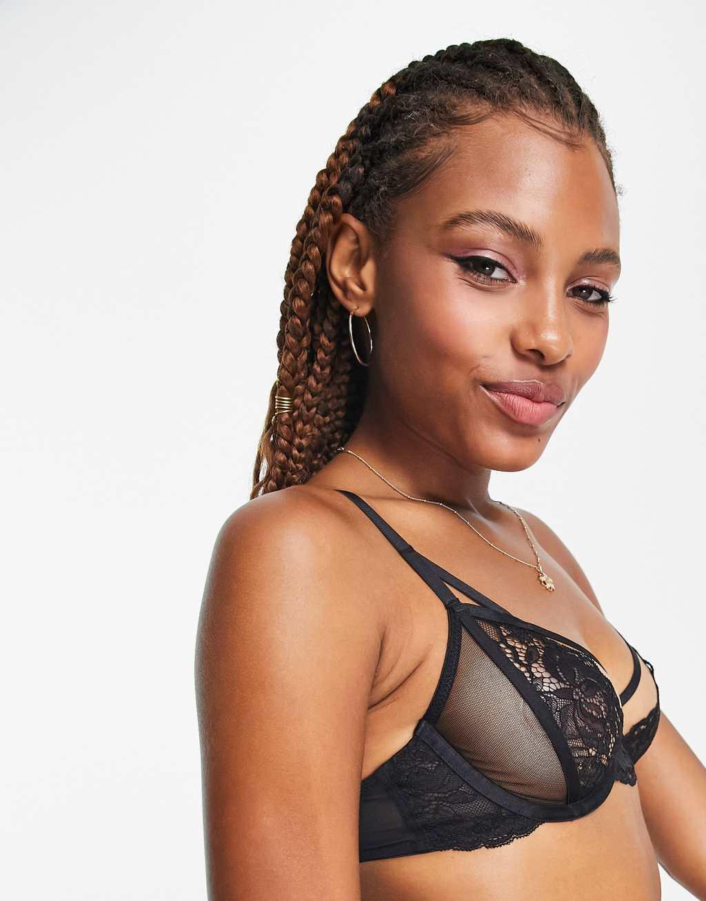 Dorina Exclusive Desiree lace non padded bra with strap detailing in black Product Image