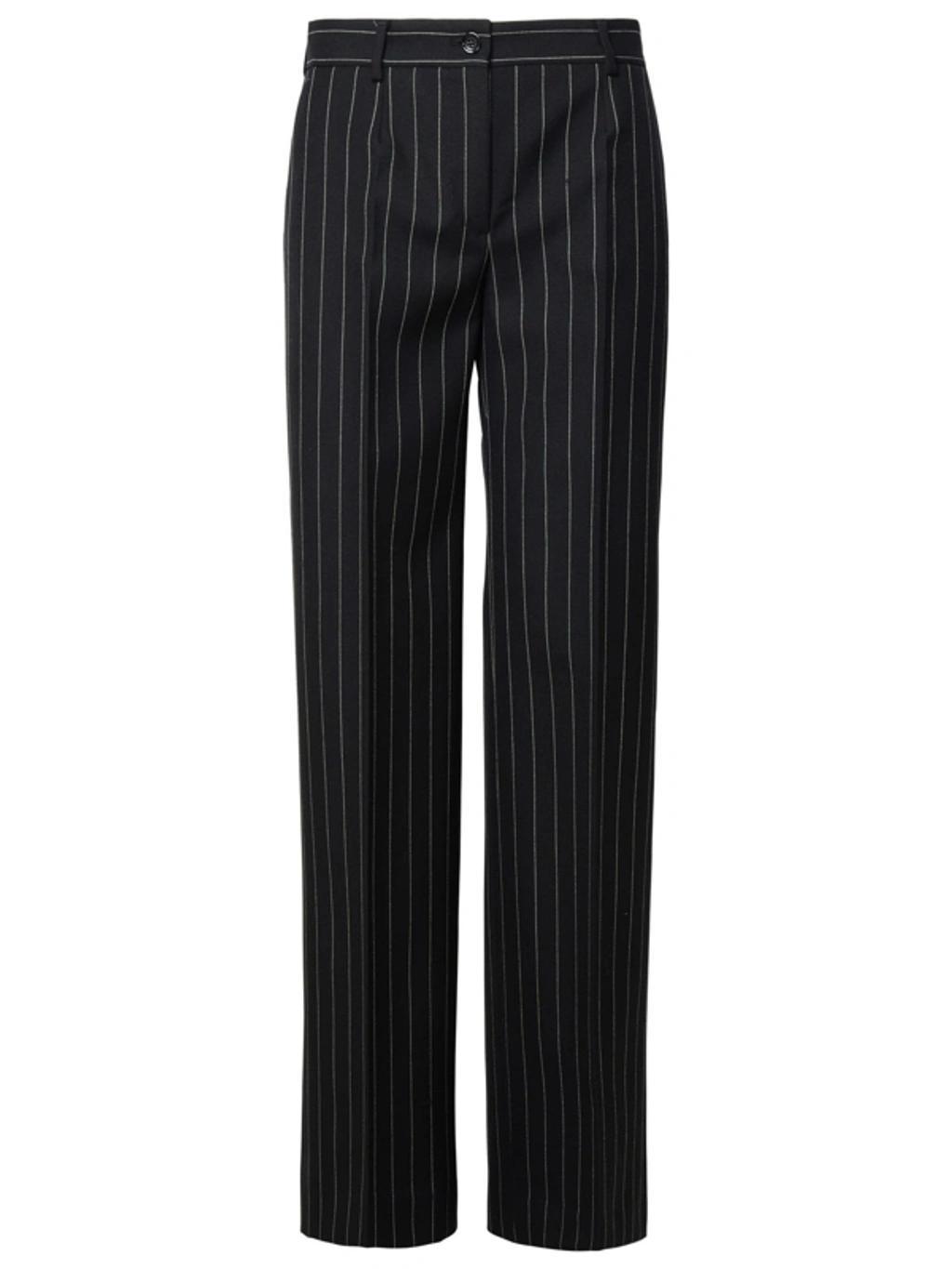 DOLCE & GABBANA Pinstriped Straight-leg Trousers In Black Product Image