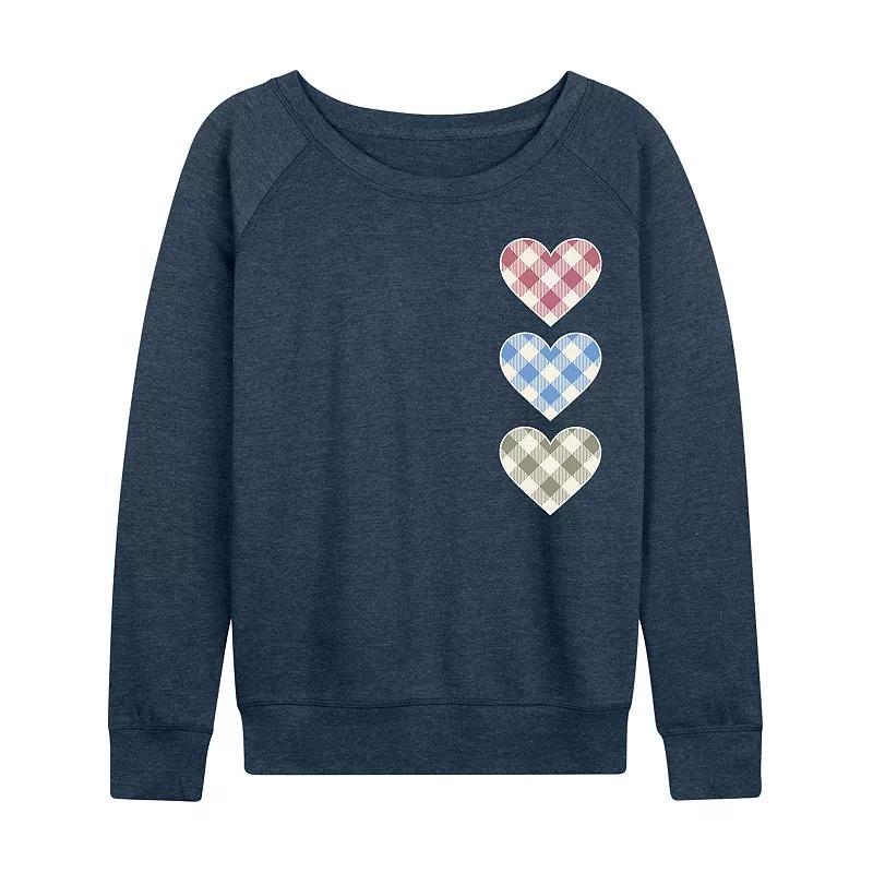 Women's Gingham Hearts French Terry Long Sleeve Tee, Size: XL, Heather Grey Product Image