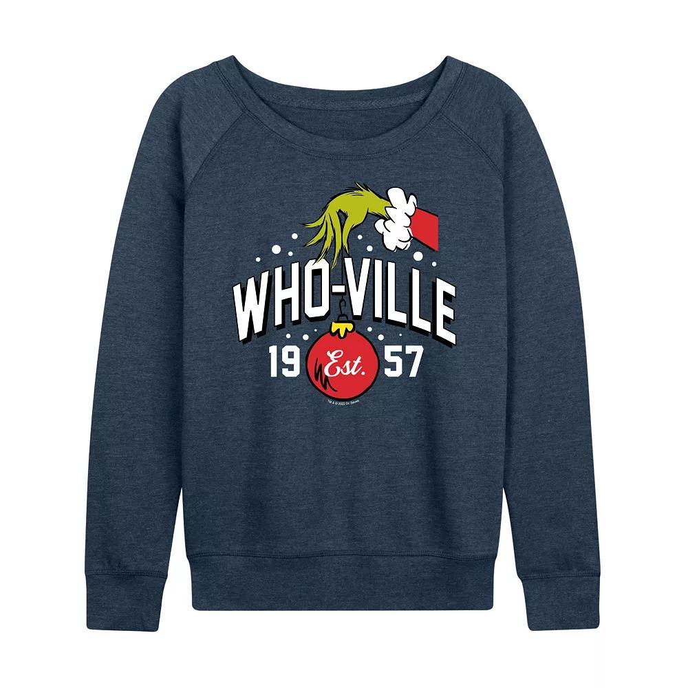 Women's Dr. Seuss The Grinch Whoville Grinch Hand French Terry Long Sleeve Tee, Girl's, Size: XXL, Grey Green Product Image