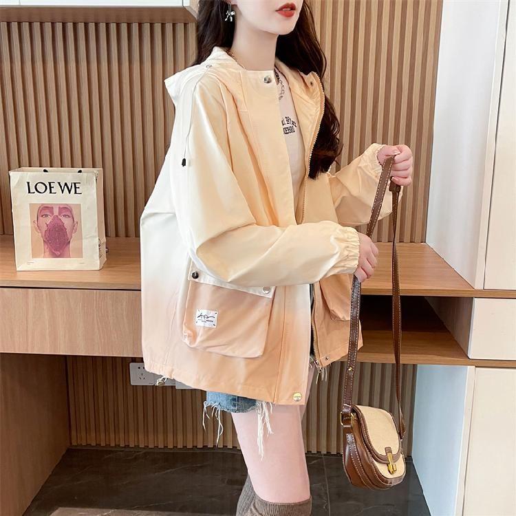 Gradient Lettering Print Hooded Zip-Up Jacket Product Image