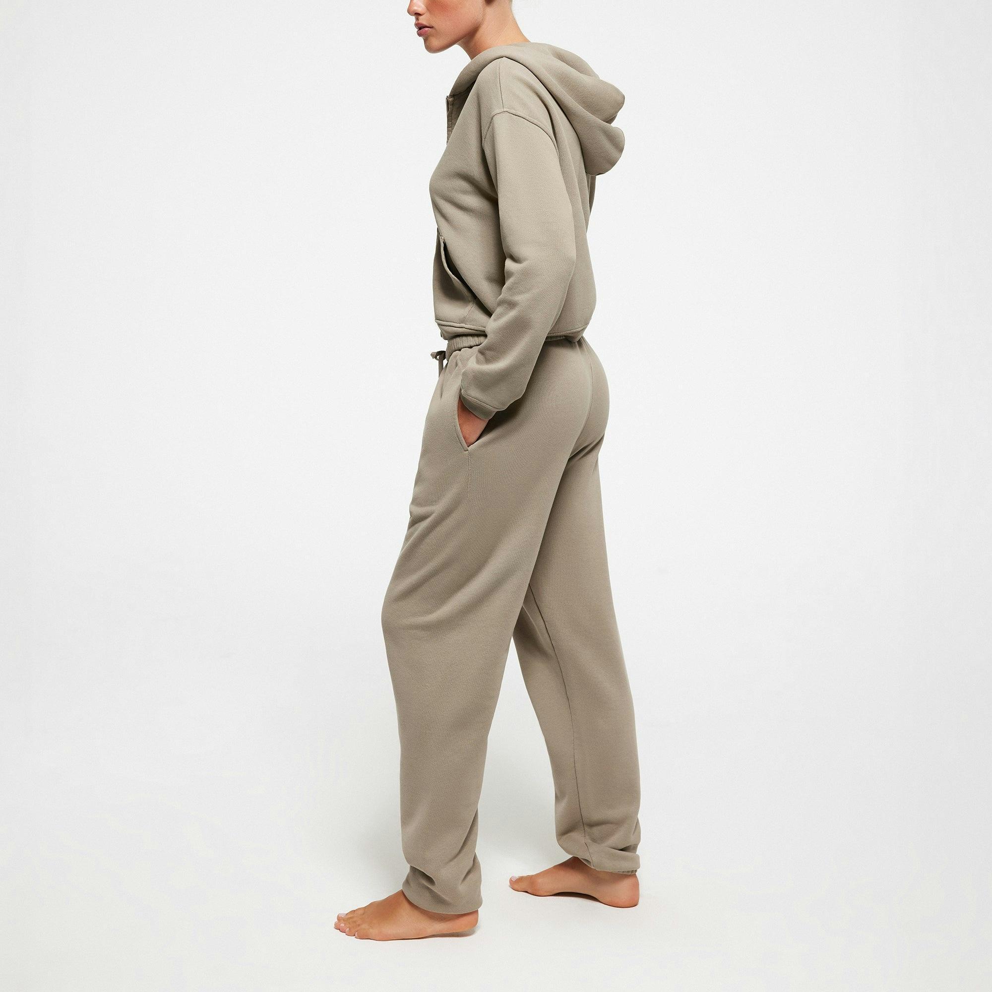 FRENCH TERRY SHRUNKEN ZIP UP HOODIE | TAUPE Product Image
