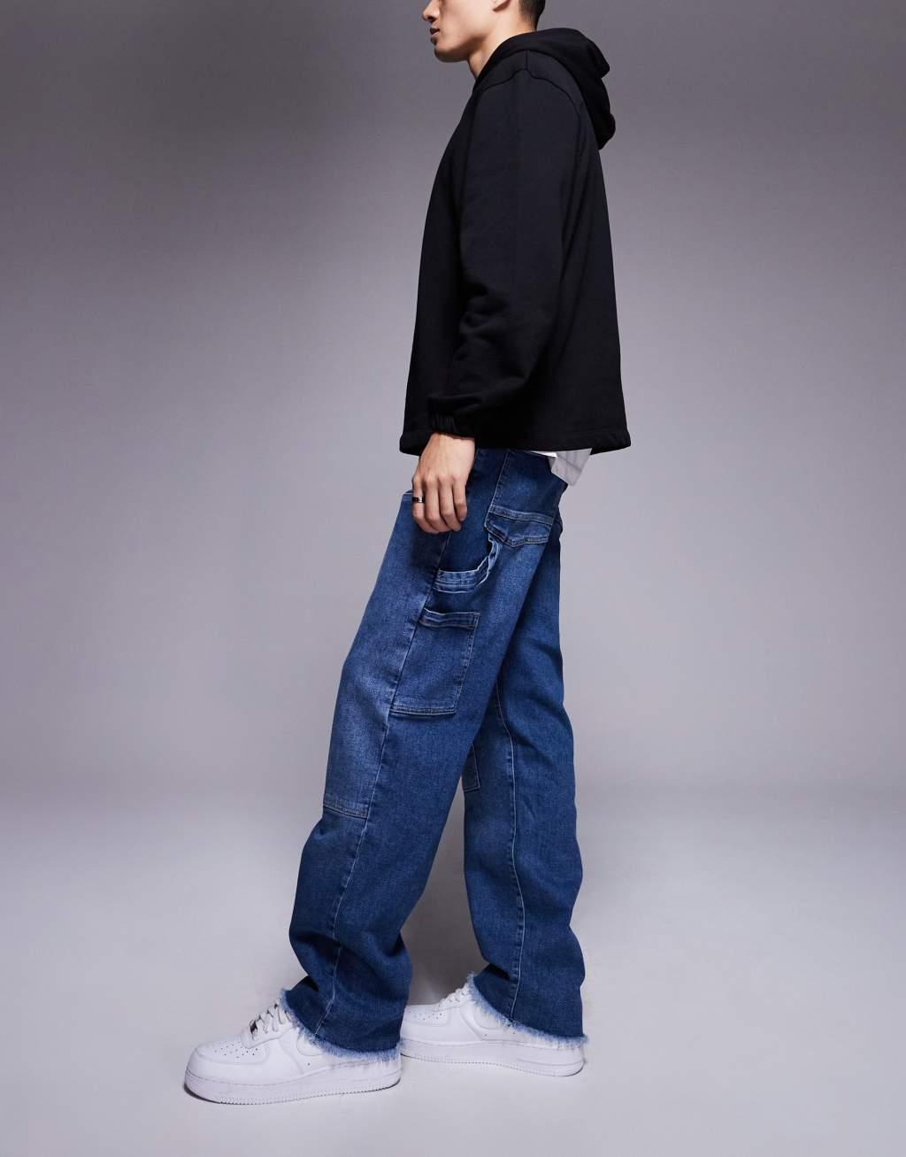 Sixth June carpenter wide leg jeans in dark denim Product Image
