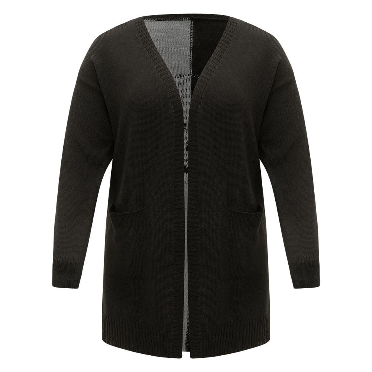 Plus Size Halloween Skull Print Contrast Patched Pocket Cardigan Black Women Casual Loose Long Sleeve Festival-Halloween Cardigans BloomChic 10/M Product Image