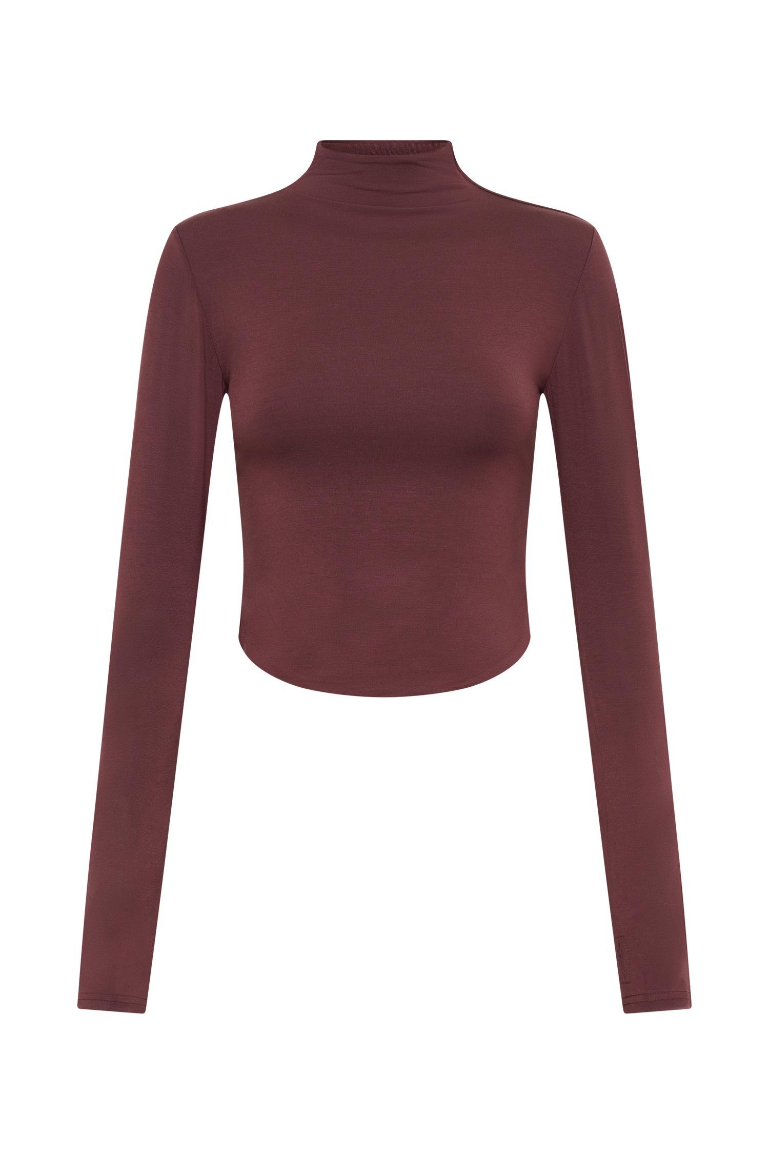 Ember Modal Long Sleeve High Neck Top - Mahogany Product Image