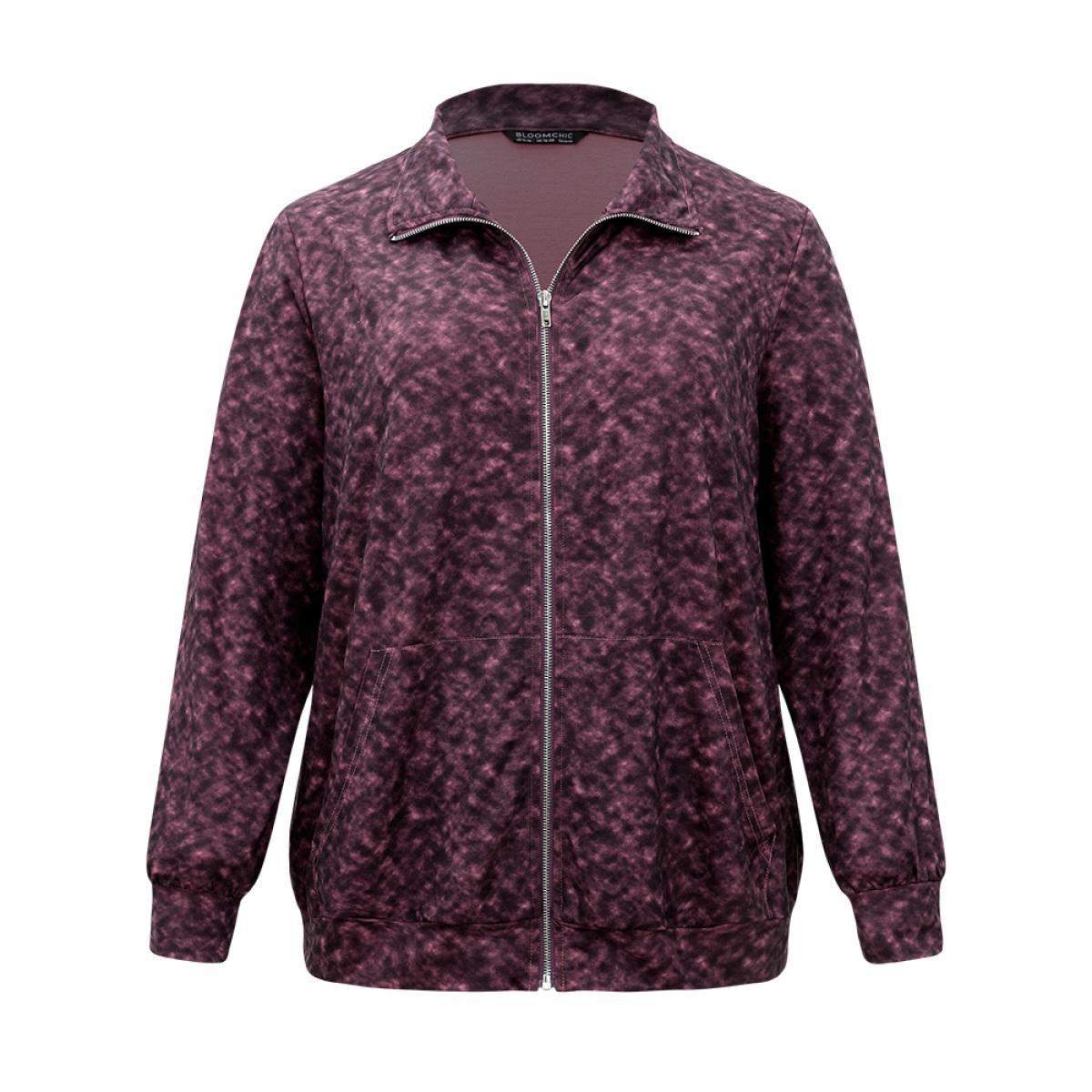 Plus Size Tie Dye Zipper Fly Pocket Jacket Women Purple Zipper Pocket Dailywear Jackets BloomChic 18-20/2X Product Image
