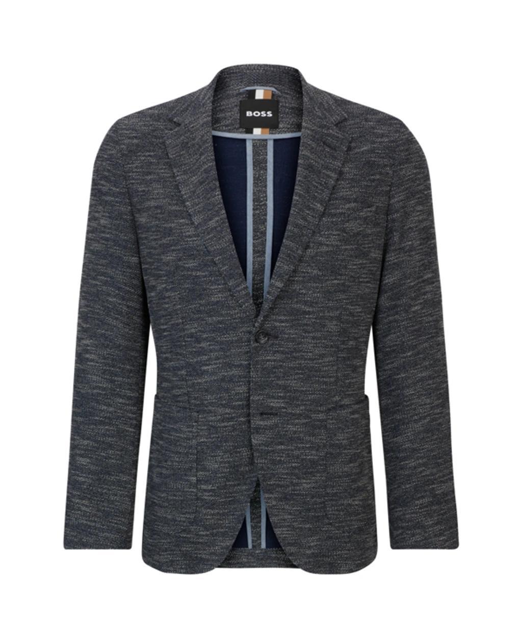 HUGO BOSS Men's Regular-fit Jacket In Micro-patterned Stretch Jersey In Dark Blue Product Image