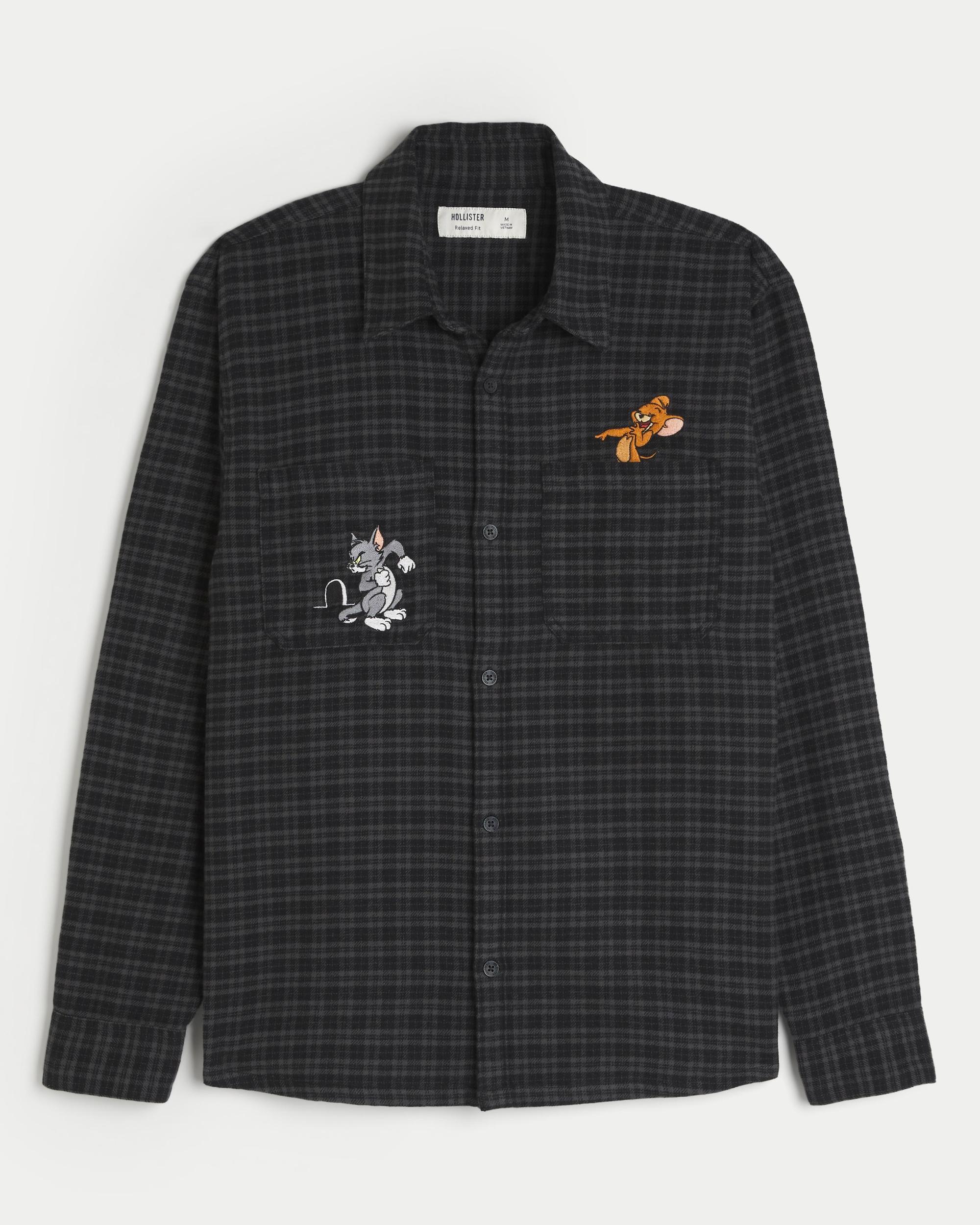Relaxed Flannel Tom and Jerry Graphic Shirt Product Image
