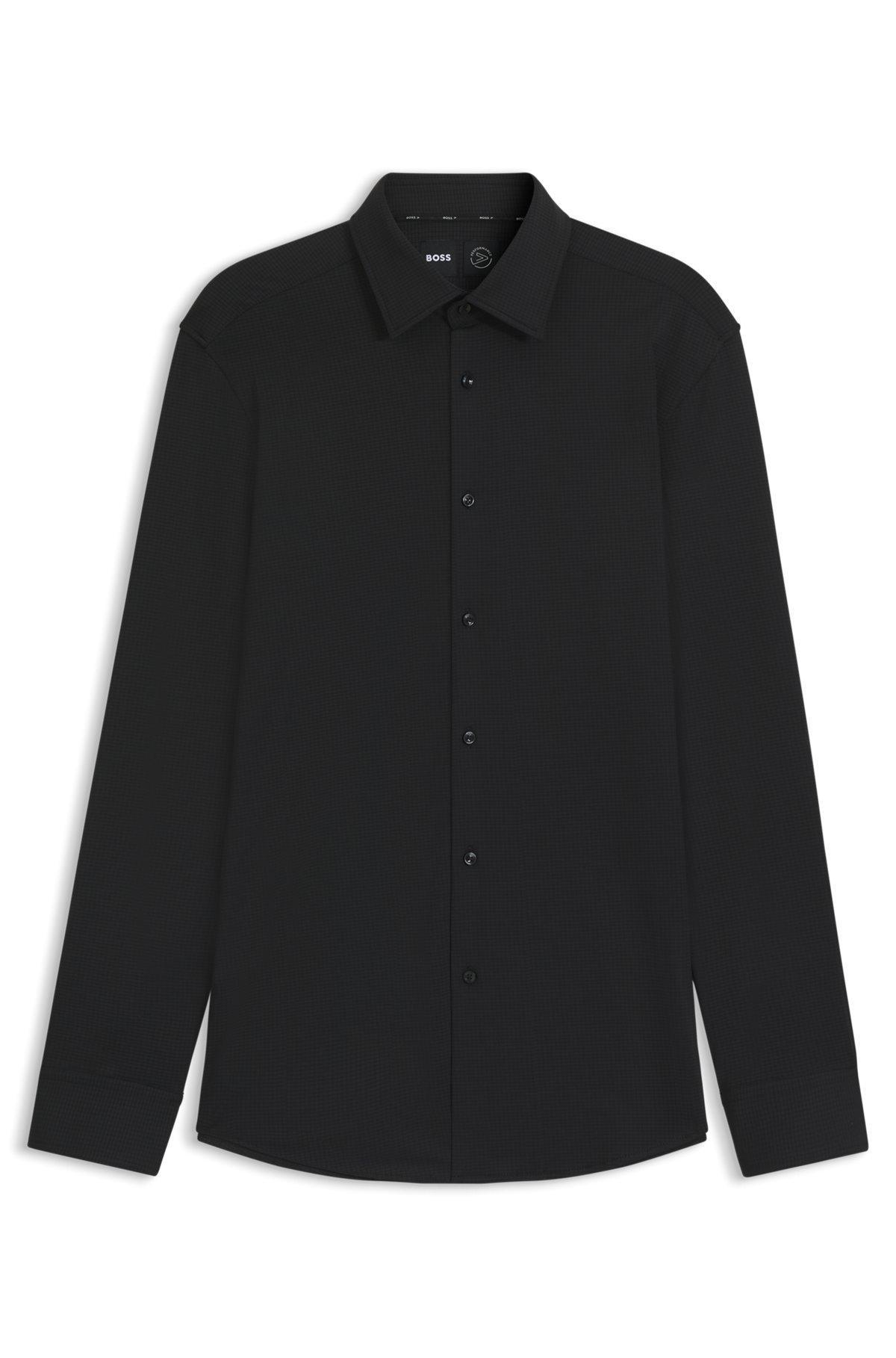 BOSS - Slim-fit shirt in textured performance-stretch jersey - Black Product Image