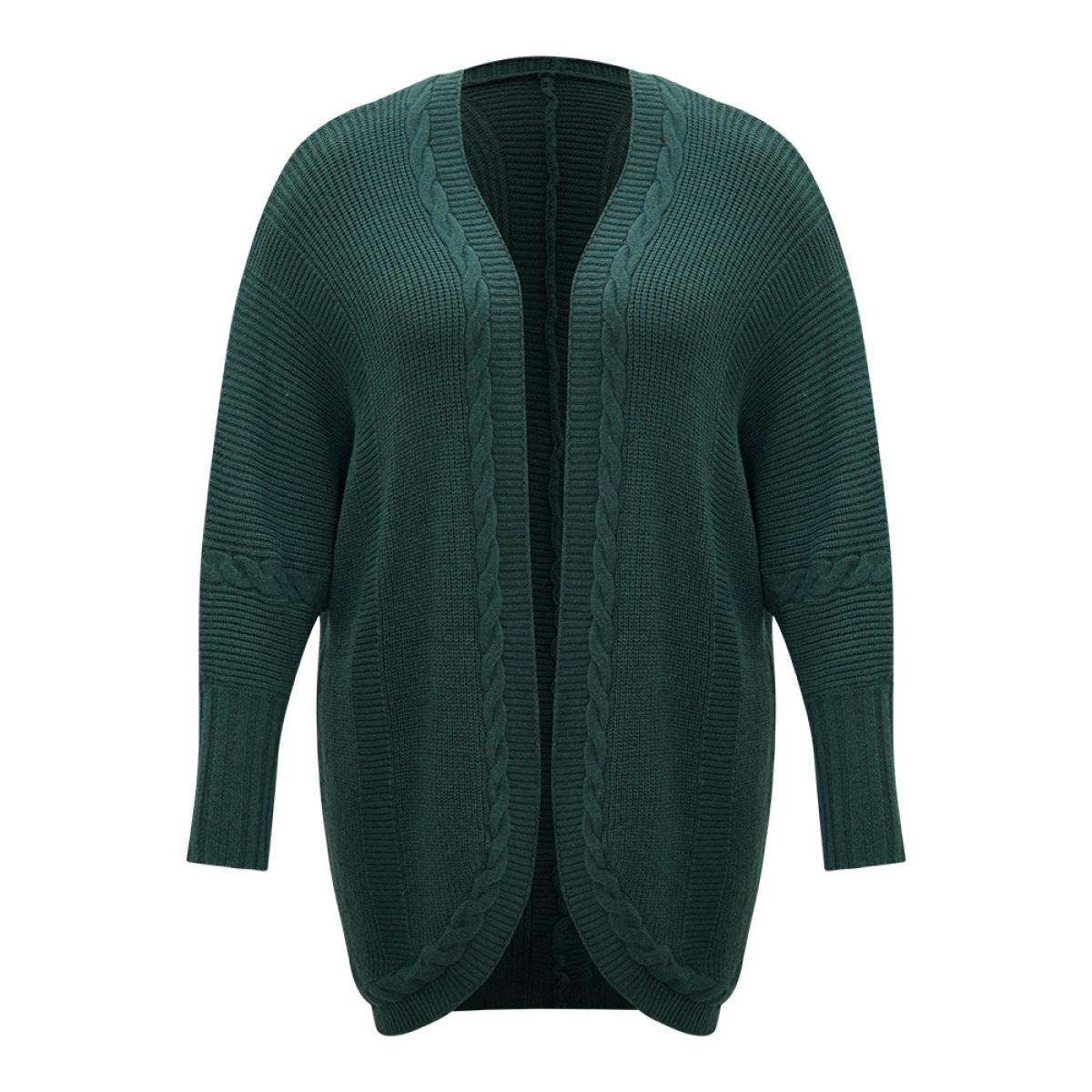 Plus Size Supersoft Essentials Batwing Sleeve Cable Knit Cardigan DarkGreen Women Casual Loose Long Sleeve Dailywear Cardigans BloomChic 18-20/2X Product Image