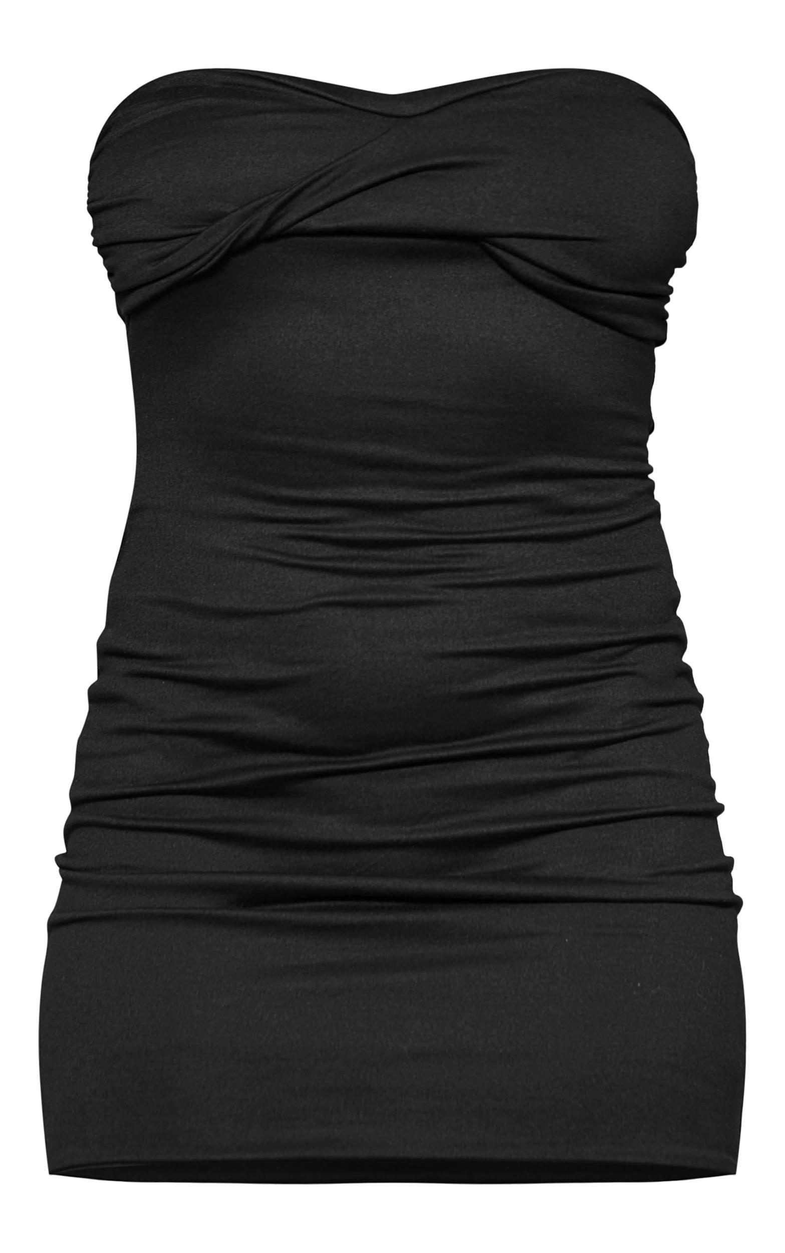Black Double Contour Twist Bandeau Bodycon Dress Product Image