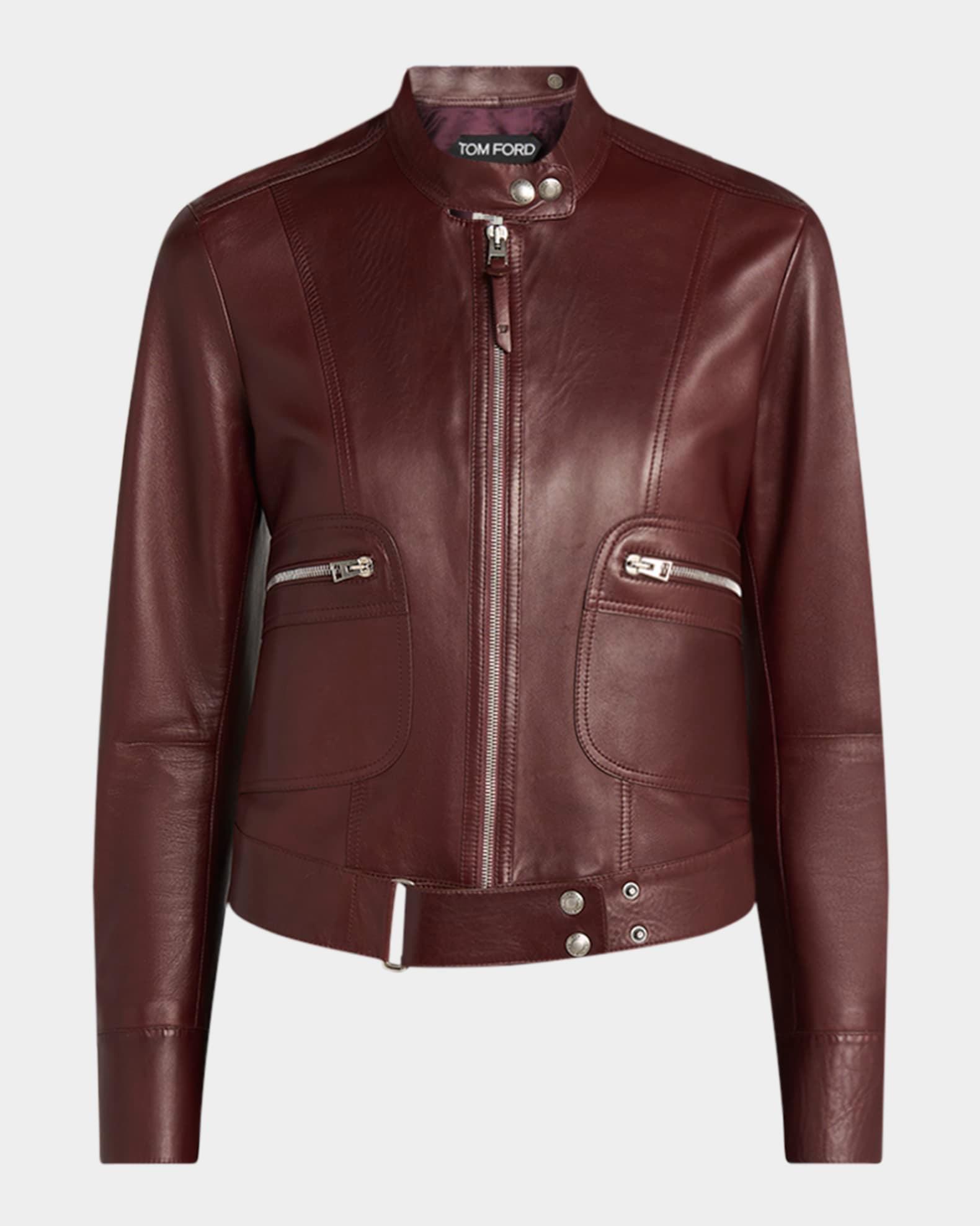 Luxe Plonge Leather Racer Jacket Product Image