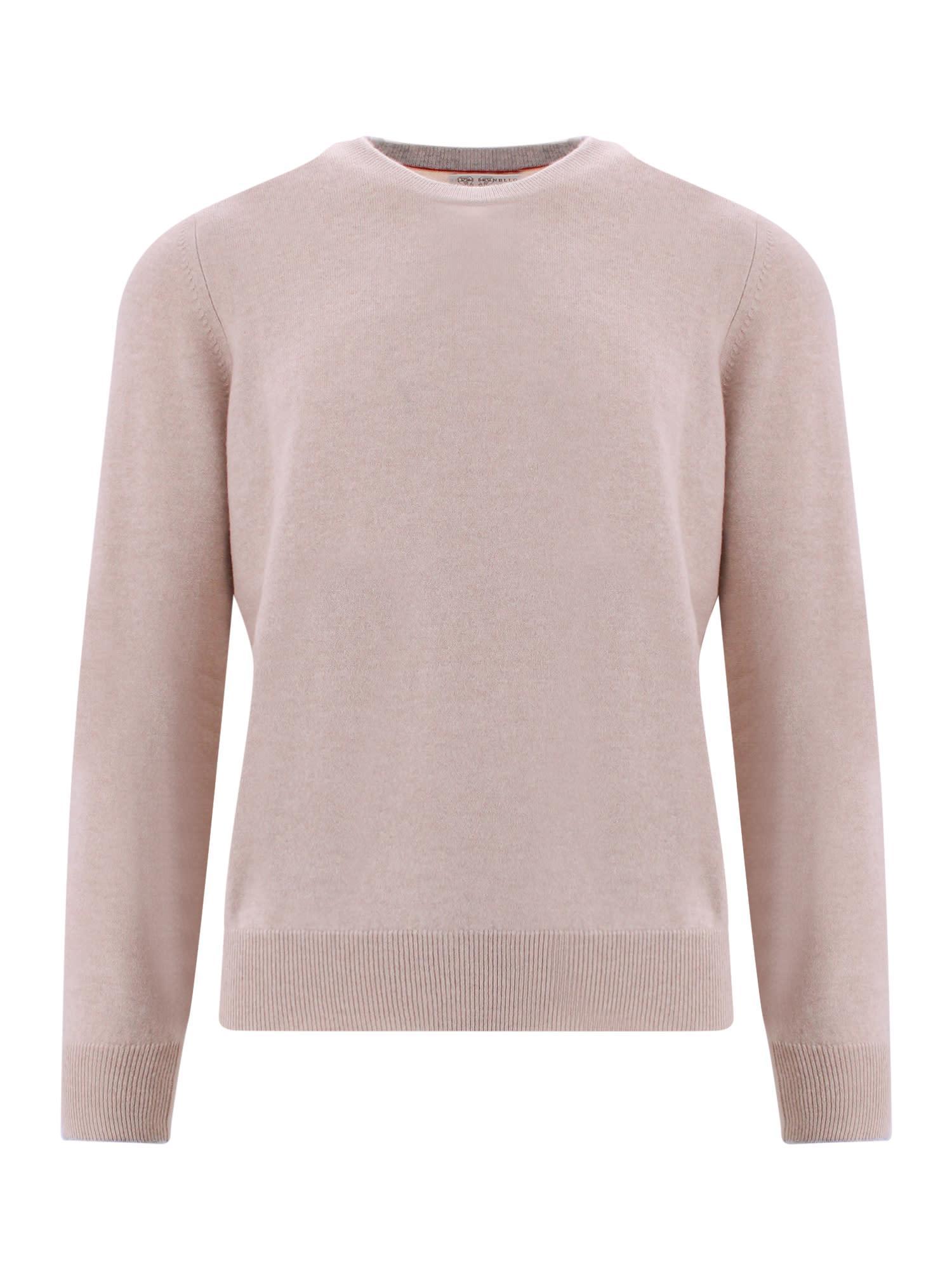 BRUNELLO CUCINELLI Rib Knit Plain Sweater In Beige Product Image