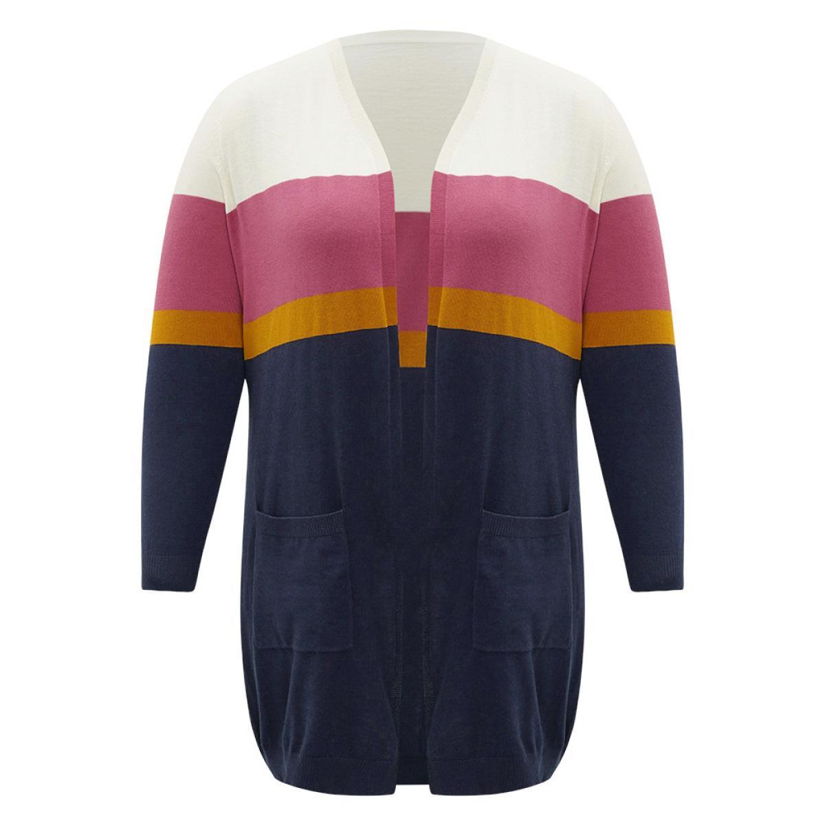Plus Size Supersoft Essentials Contrast Open Front Tunic Cardigan Multicolor Women Casual Loose Long Sleeve Dailywear Cardigans BloomChic 18-20/2X Product Image