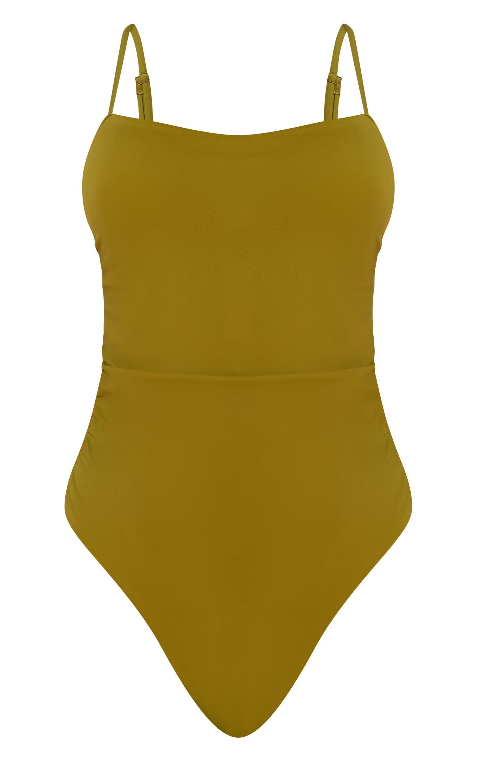Olive Ruched Side Strappy Swimsuit Product Image